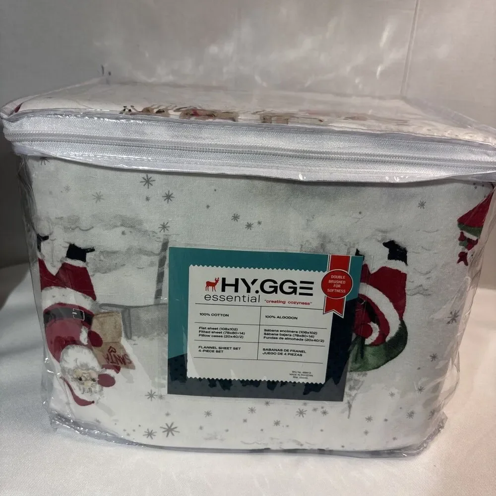 Essential King Flannel Sheet Set 100% Cotton Christmas Santa Sleigh New